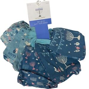Festive Lights Set of 8 Hanukkah Gift Tote Bags Blue Chanukah Menorah Dreidel